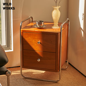 Wild Works SS1 Nightstand Bedroom Furniture Cabinet Beside Table Wooden Stainless Steel Vintage