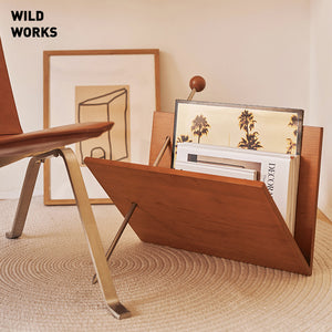 Wild Works Cherry Wood V-shaped Bookshelf Board Magazine Rack Stainless Steel Side A Few Book Racks Vintage Modern Bauhaus