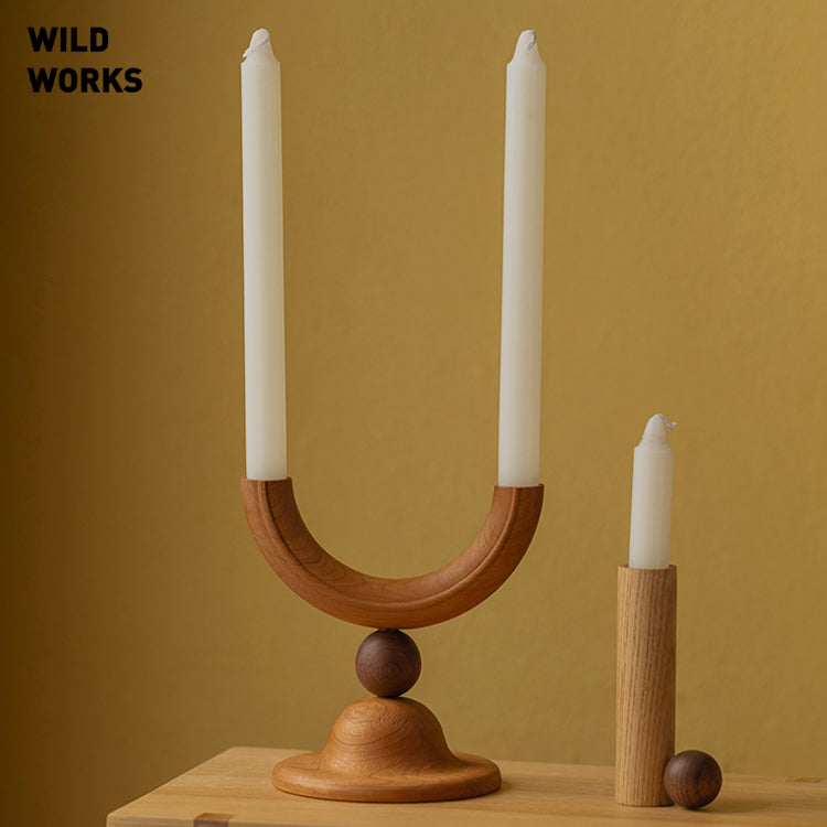 Crescent Candlestick Ancient Wood Candle Quiet Wind Personalized Simple Restaurant Coffee Shop Home Stay Decorate